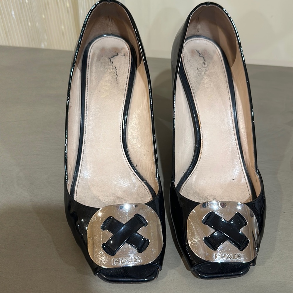 Prada black patent heels